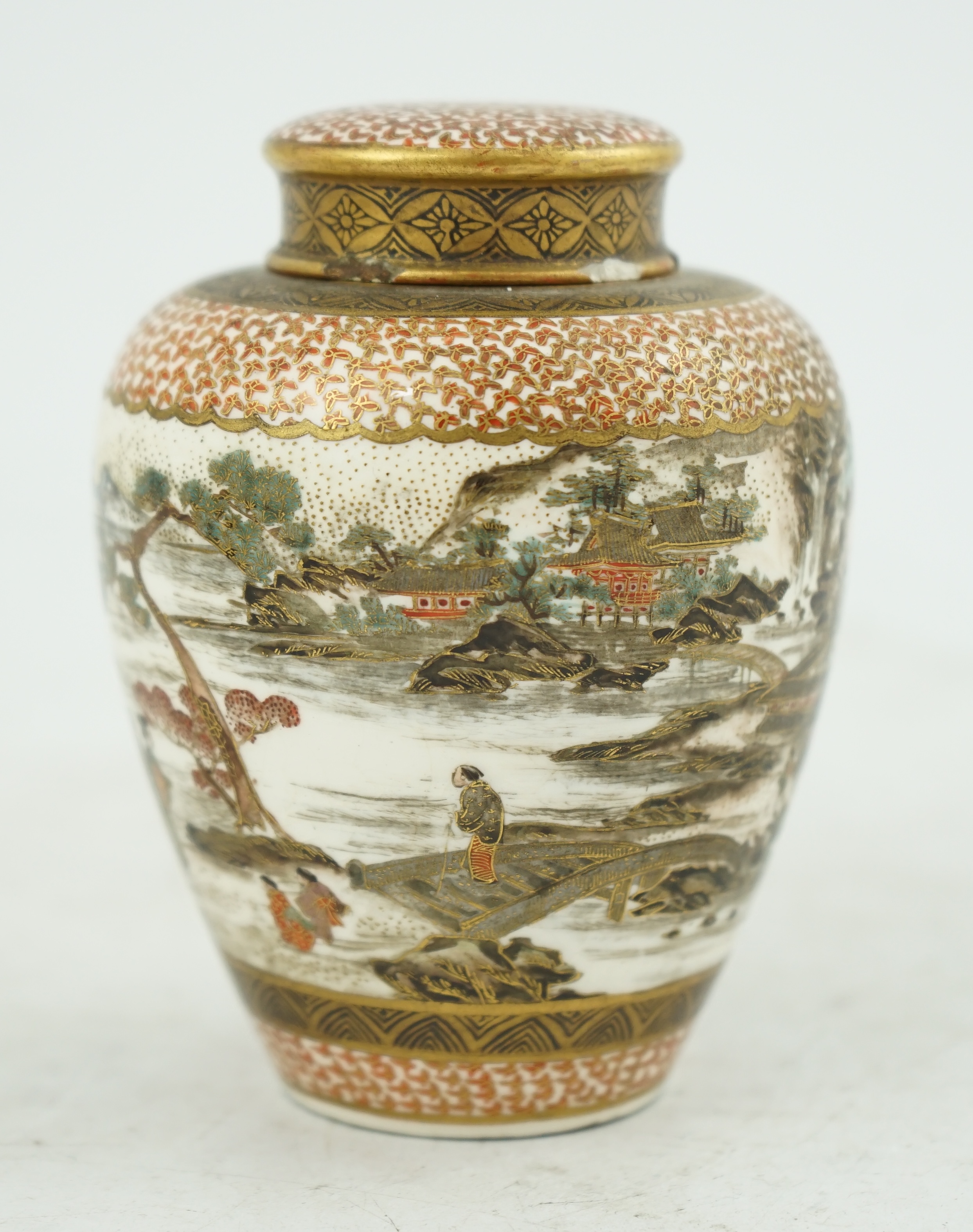 A Japanese Satsuma ovoid jar and cover, by Kinkozan, Meiji period